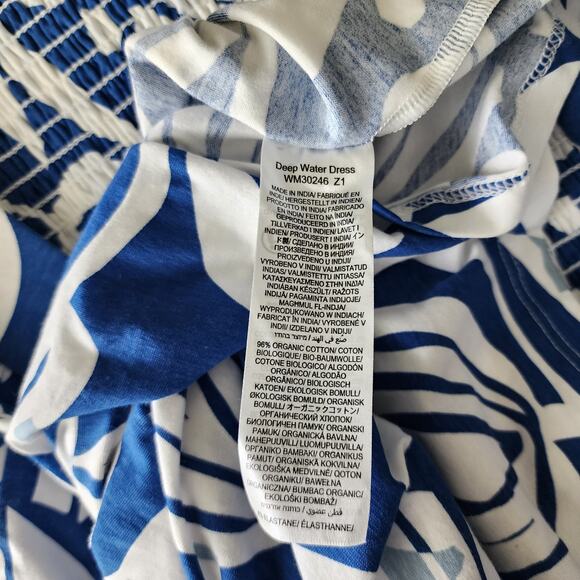 Sea Salt Organic Cotton Dress Womens Size 14 Large Floral Blue White Deep Water - Picture 5 of 9